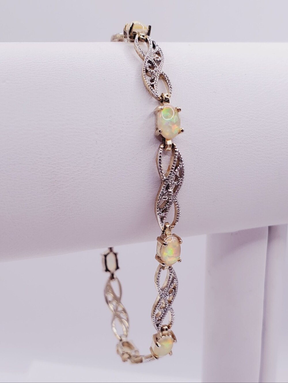 4 Carat Opal & Genuine Diamond Accent Bracelet - Yellow Gold - 925